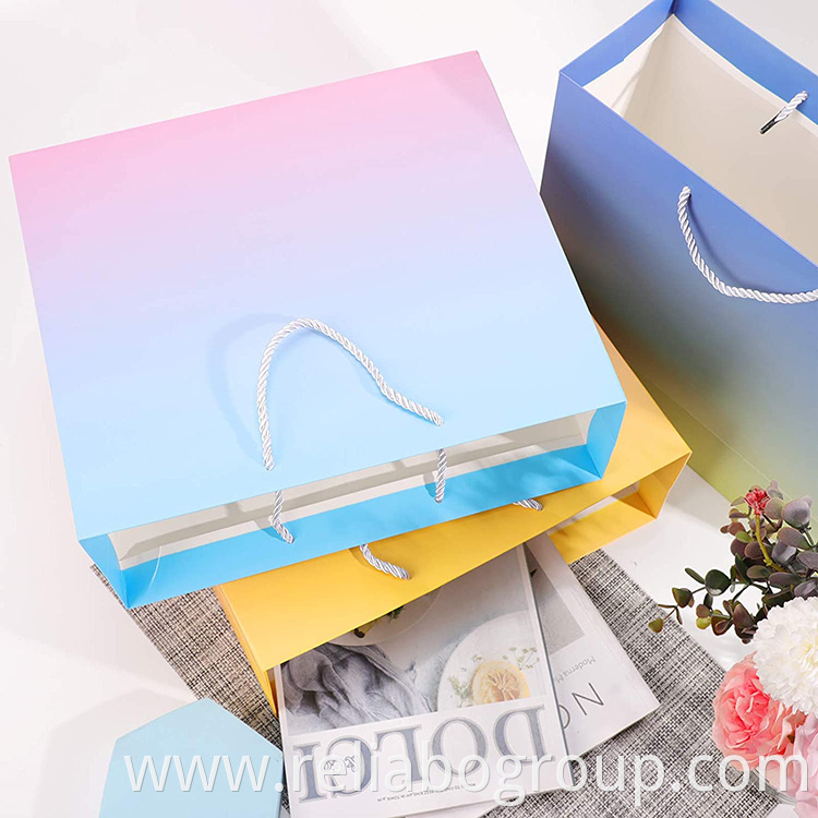 Luxury ribbon handle boutique shopping packaging customized printed euro tote paper gift bags with logo